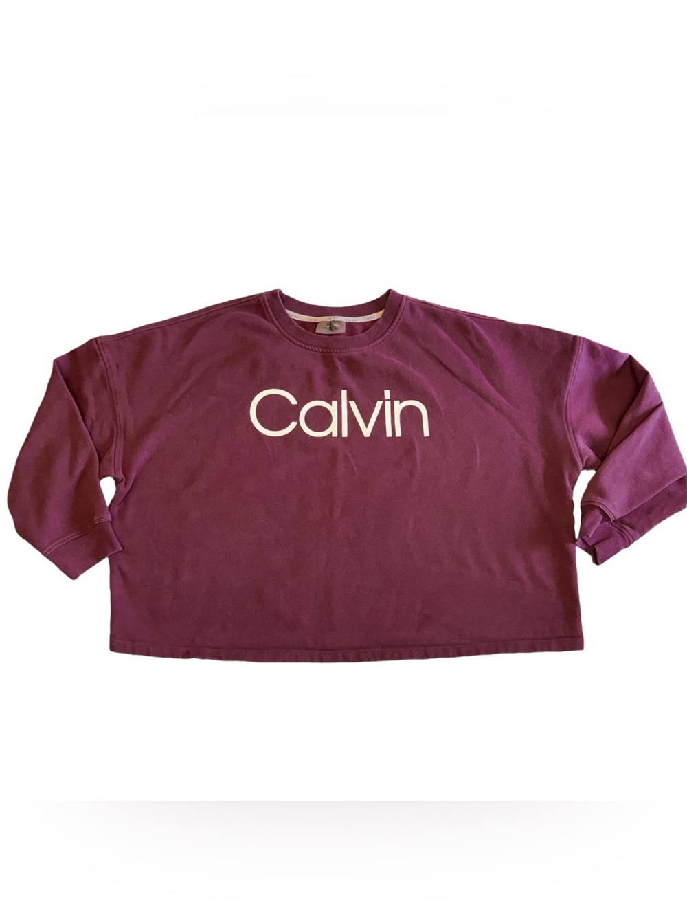 CALVIN KLEIN Sweatshirt Womens 2XL Burgundy Relaxed Oversized Crop Logo XXL